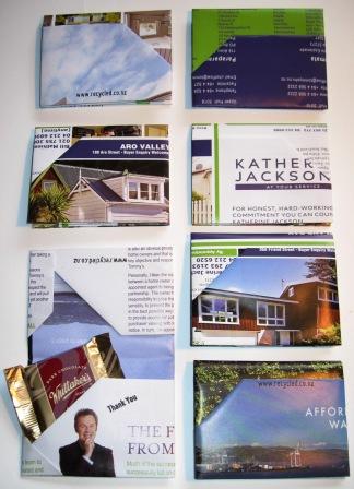 Recycled card holders made from Tommy's property catalogue by recycled.co.nz